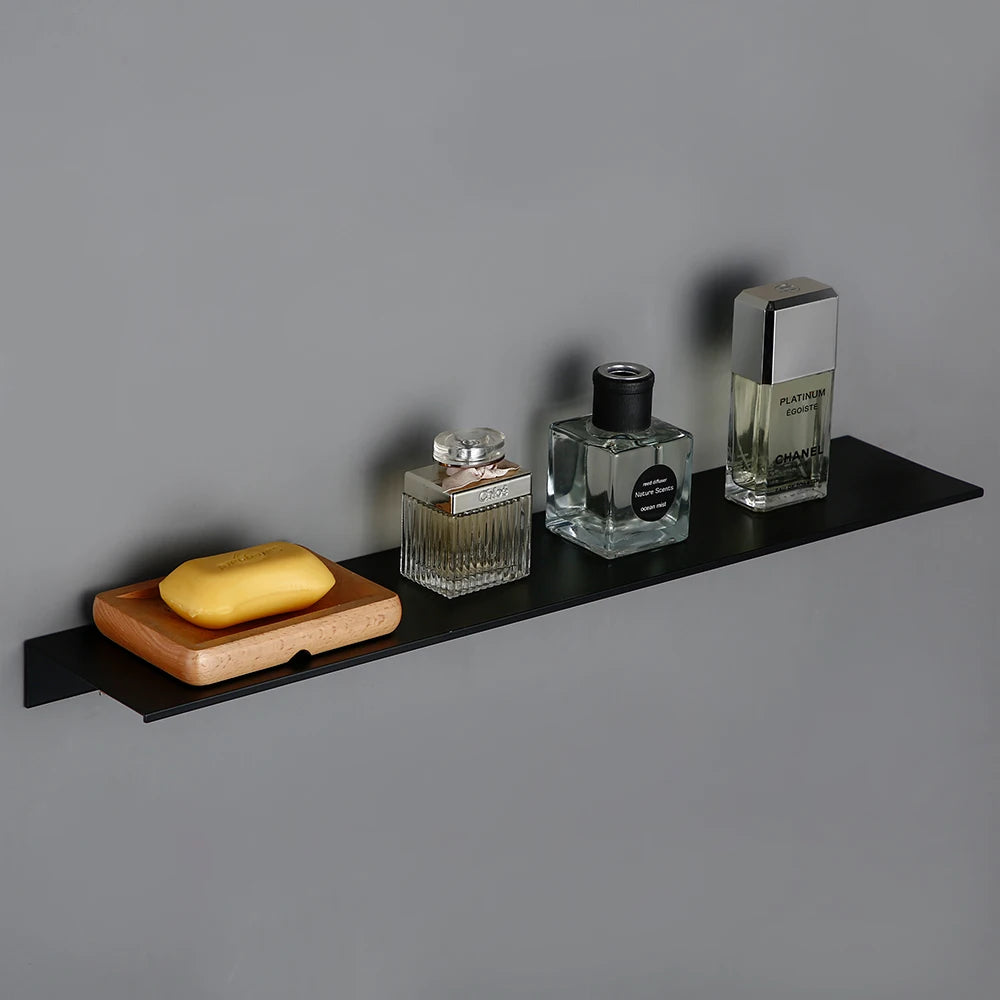 White Black Aluminum Wall Mounted Type Single Tier Multipurpose Bathroom Kitchen Shower Room Toilet Accessories Shelves Rack