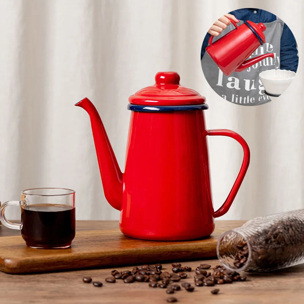 1.1L, Enamel hand brewing coffee pot,  Japanese style large capacity cold kettle, Narrow mouth oil can for kitchen, Coffee tool