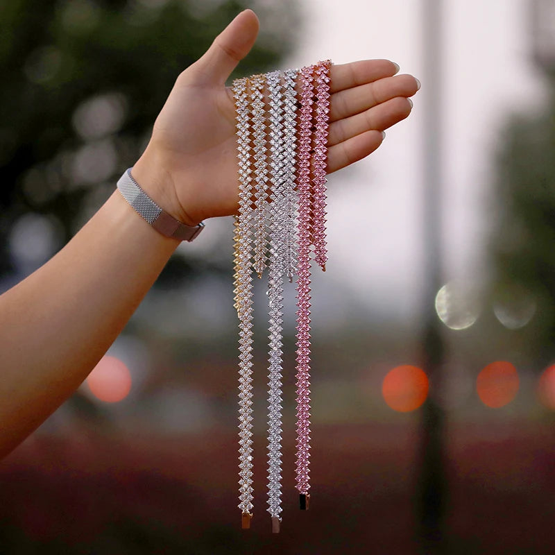 Hip Hop 10MM Bling Iced Out Rose Tennis Chain CZ Copper Setting AAA+ Cubic Zirconia Stones Chain Gold For Men Women Jewelry