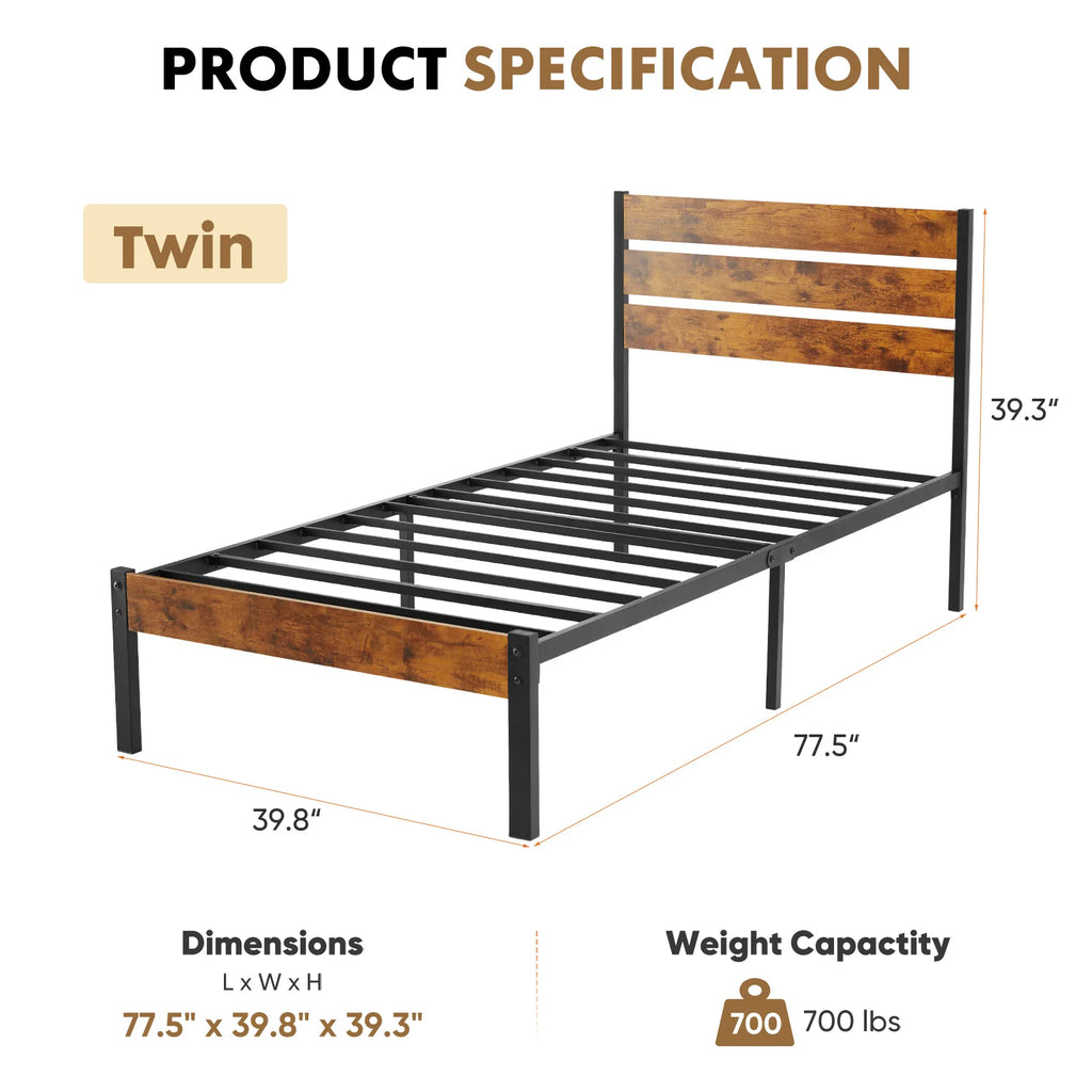 JHK Queen Size Metal Platform Bed Frame with Headboard and Footboard with 800LBS Sturdy Wooden Slats Support For Bed Room Home