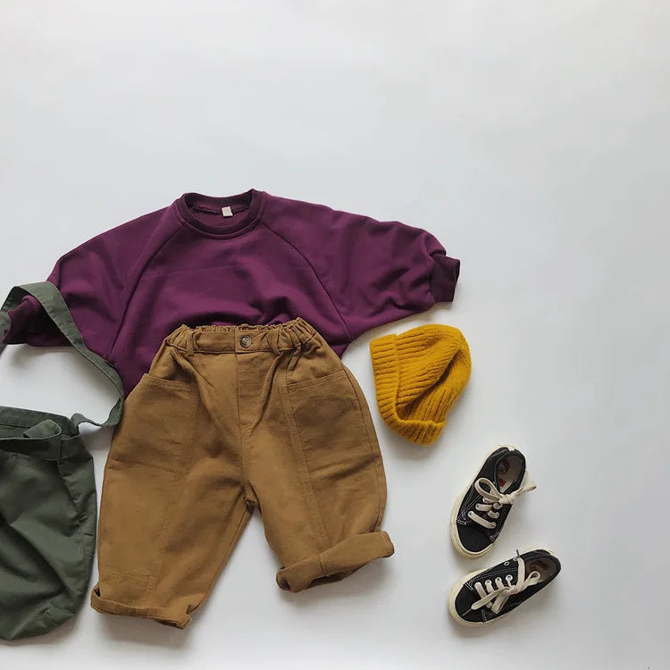 Autumn New Children Casual Sweatshirt For Boys Girls Long Sleeve Sweatshirt Solid Baby Loose Pullover Cotton Kids Clothes