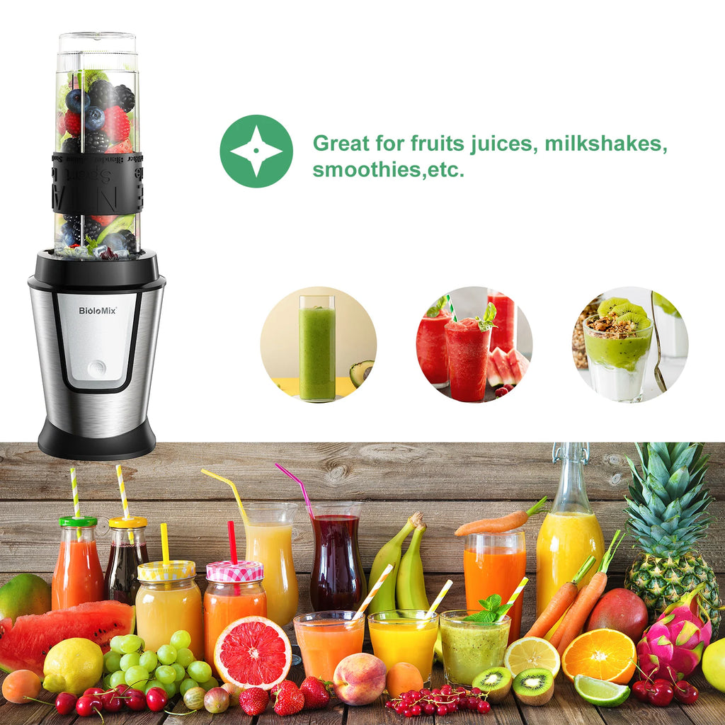BioloMix 700W 3-in-1 Multifunctional Portable Food Processor Juicer Blender Smoothie Mixer Food Chopper Dry Grinder for Kitchen