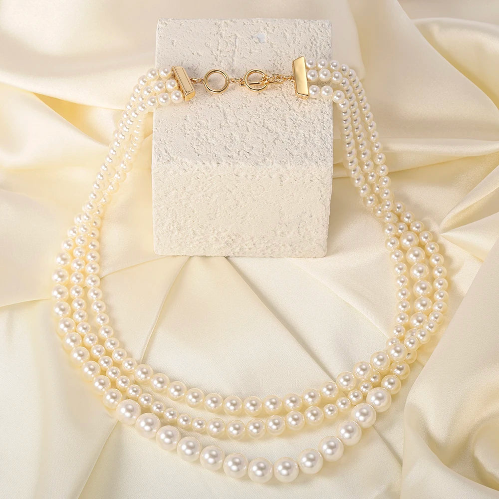 18K Gold Plated Multi-Layered Imitation Pearl Long Sweater Chain Necklace for Women Vintage Body Chain Party Wear Accessories