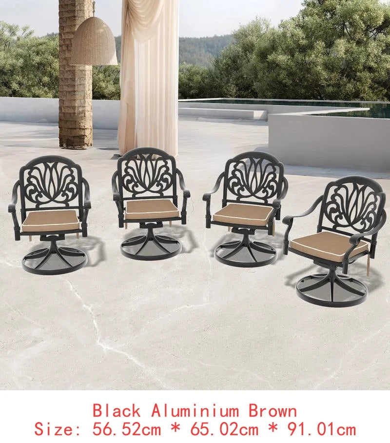 2PCS Aluminum Patio Swivel Chairs with Black Frame and Random Color Cushions