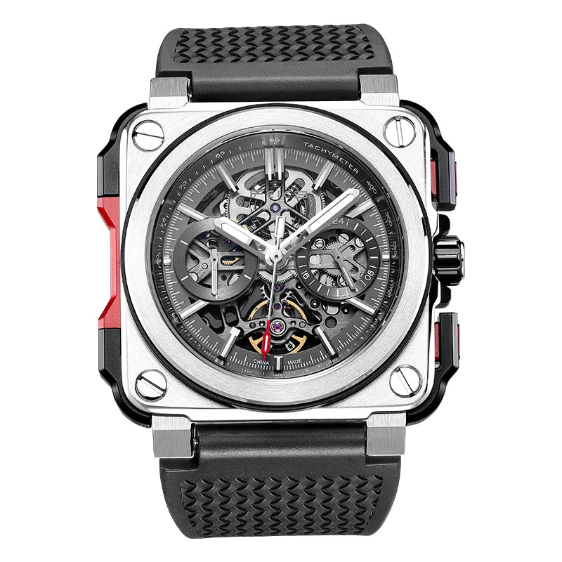 FEICE FM507 Men’s Automatic Skeleton Watch Mechanica Mens Wristwatch Square Sport Luminous Watches 10ATM Waterproof Watches