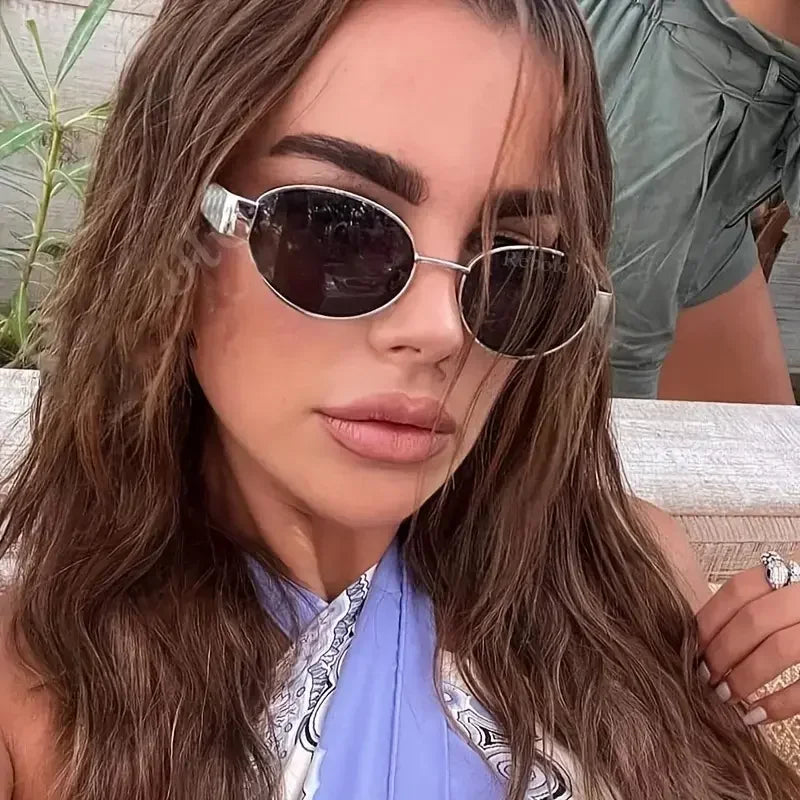 New Trendy Oval Sunglasses for Women Luxury Metal Frame Sun Glasses Ladies Classic Vintage Round Shades Unisex ﻿
