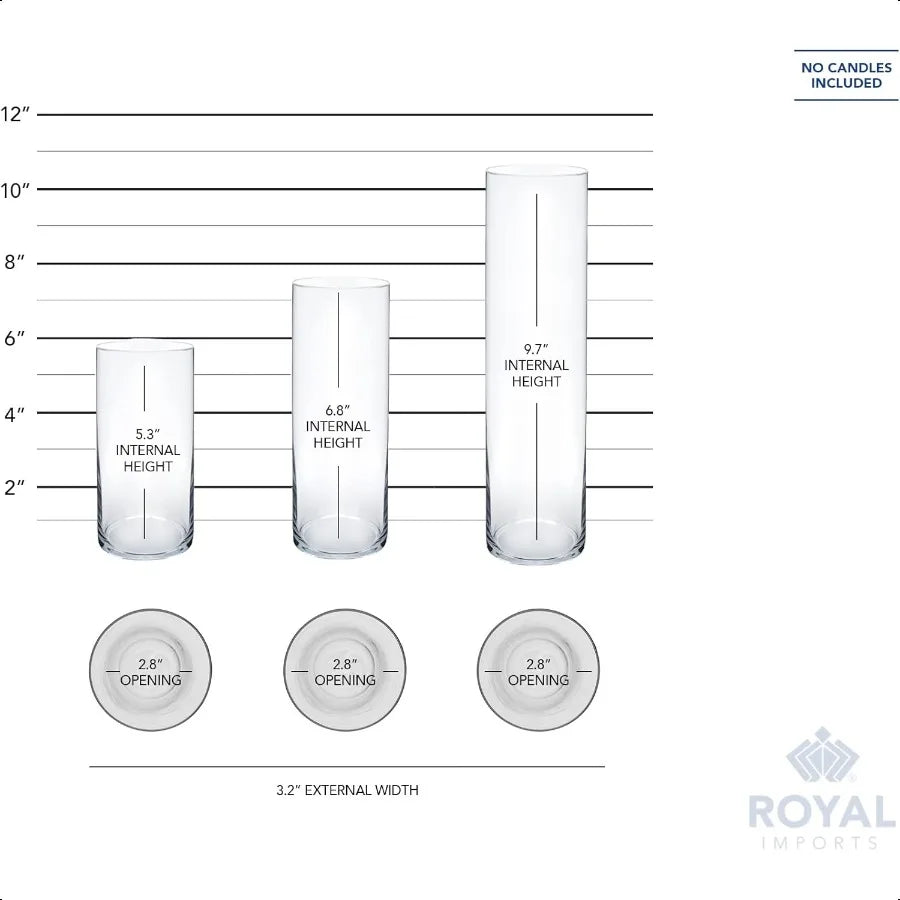 Glass Cylinder Vases Set of 3 Decorative Centerpieces for Home or Wedding by