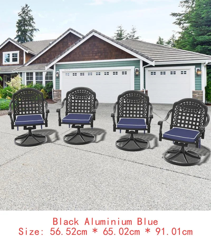 2PCS Aluminum Patio Swivel Chairs with Black Frame and Random Color Cushions