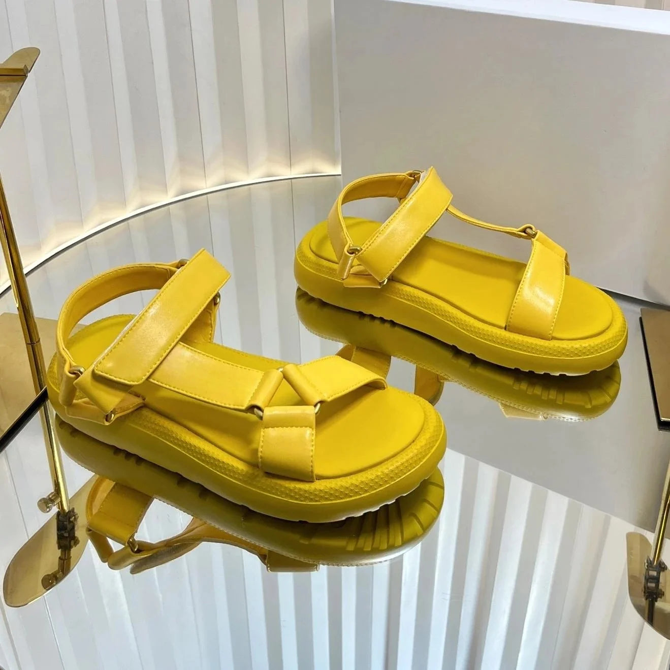 2025 New Arrival Summer Genuine Leather Open-Toe Thick Sole Woman Gladiator Sandals Magic Tape Beach Shoes Handmade Botas Mujer