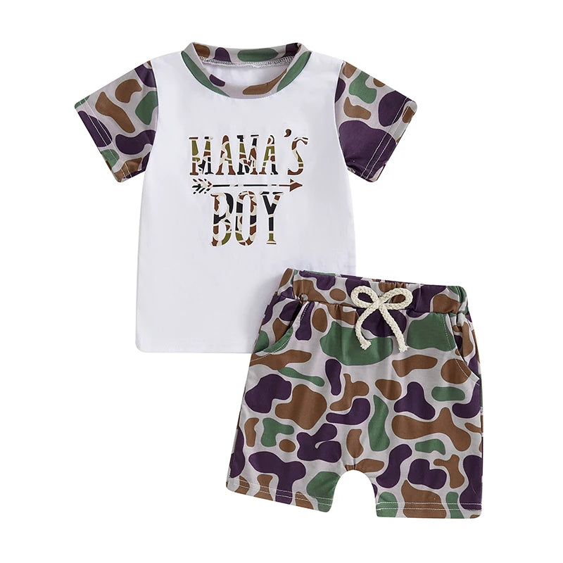 Toddler Boys Casual Outfits Camo Print Tee and Elastic Waist Shorts Set for 2 Piece Summer Clothing Set