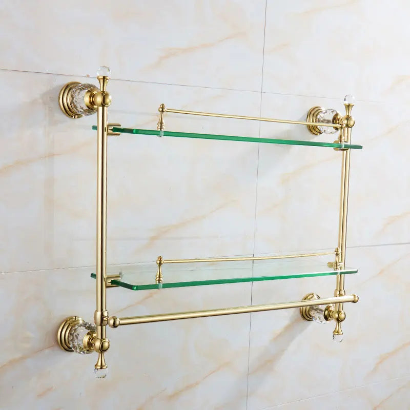 European-style Gold Glass shelf double bathroom cosmetic rack Bathroom Towel Rack Crystal hardware pendant GLY50