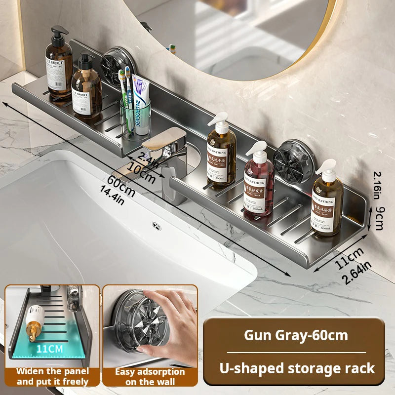 Suction cup mirror front bathroom shelf faucet washbasin washbasin wall-mounted non-punch bathroom shelf