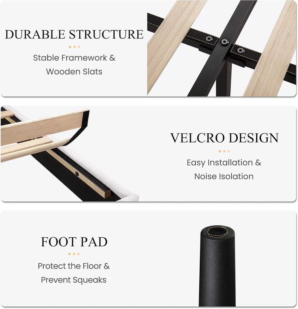 Bed Frame, Full-king Size Velvet Bed Frame with Vertical Channel Tufted Wingback Headboard, No Box Spring Needed, Easy Assembly