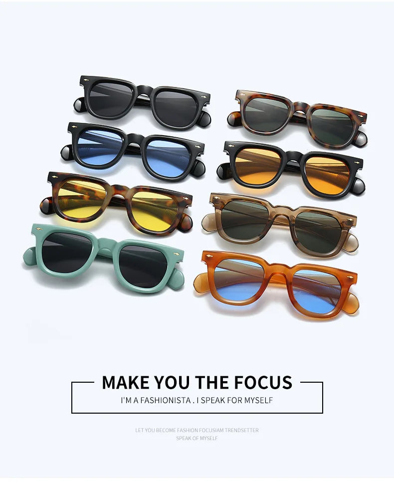 Ins Popular Women Square Sunglasses Men Vintage Rivets Punk Female Shades UV400 Fashion Male Sun Glasses