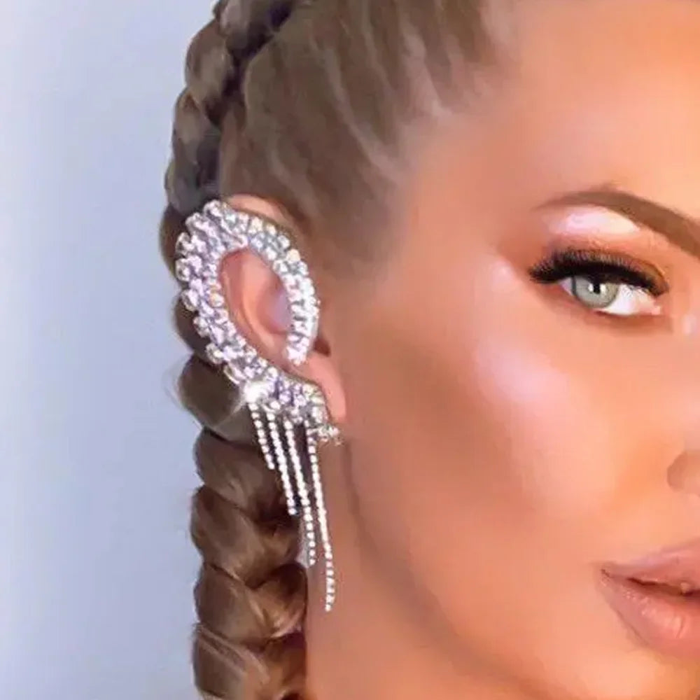 Stonefans Tassel Ear Clips Without Piercing Earrings Jewellery Geometric Earrings Women 2024 Trend Luxury Designer Y2k Gift