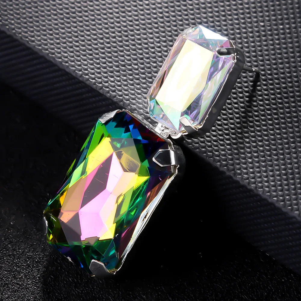 Stonefans Fahion AB Crystal Rectangular Dangle Earrings for Women 2024 Exaggerated Large Earrings Rhinestone Square Ear Jewelry