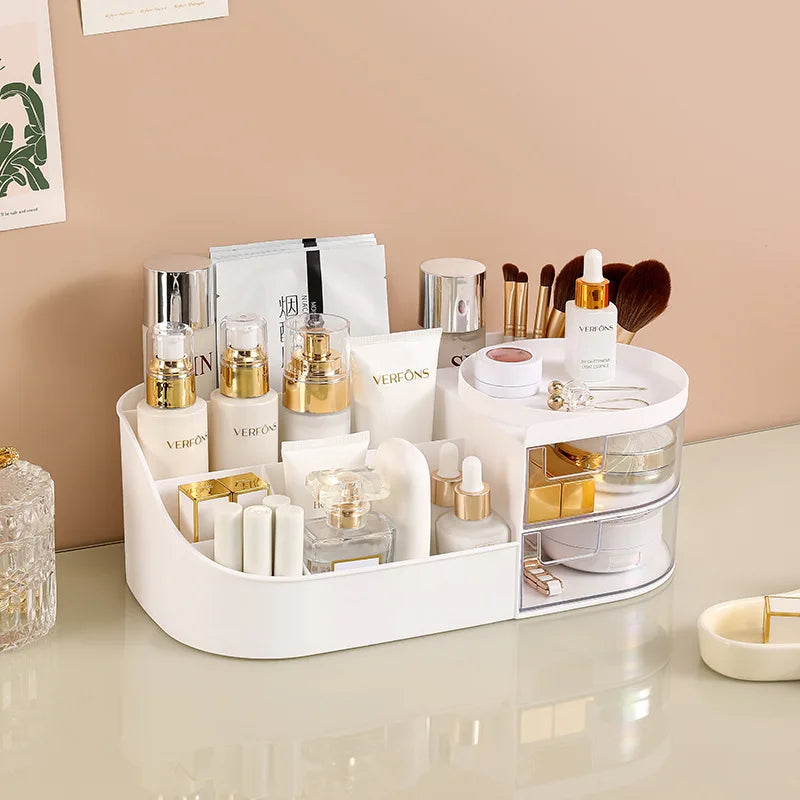 Capacity Cosmetic Storage Box with Clear Drawer - Multi-functional Makeup Organizer for Dressing Table Skincare Products