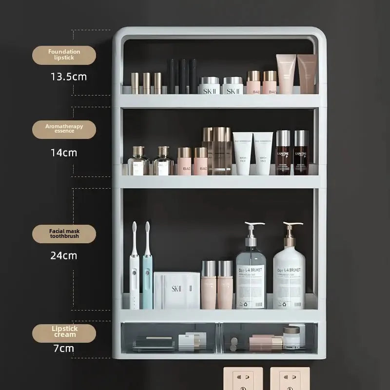 Bathroom Storage Rack Punch-free Wall Mounted Toiletries Cosmetic Storage Rack Kitchen Seasoning Organizer Shelf Household Items