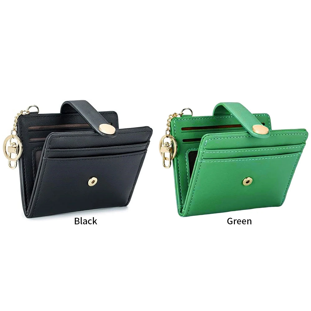 Women Retro Small Wallet with Keychain Double Fold Zipper Wallet PU Leather Vintage Coin Pocket Travel Shopping Wallet