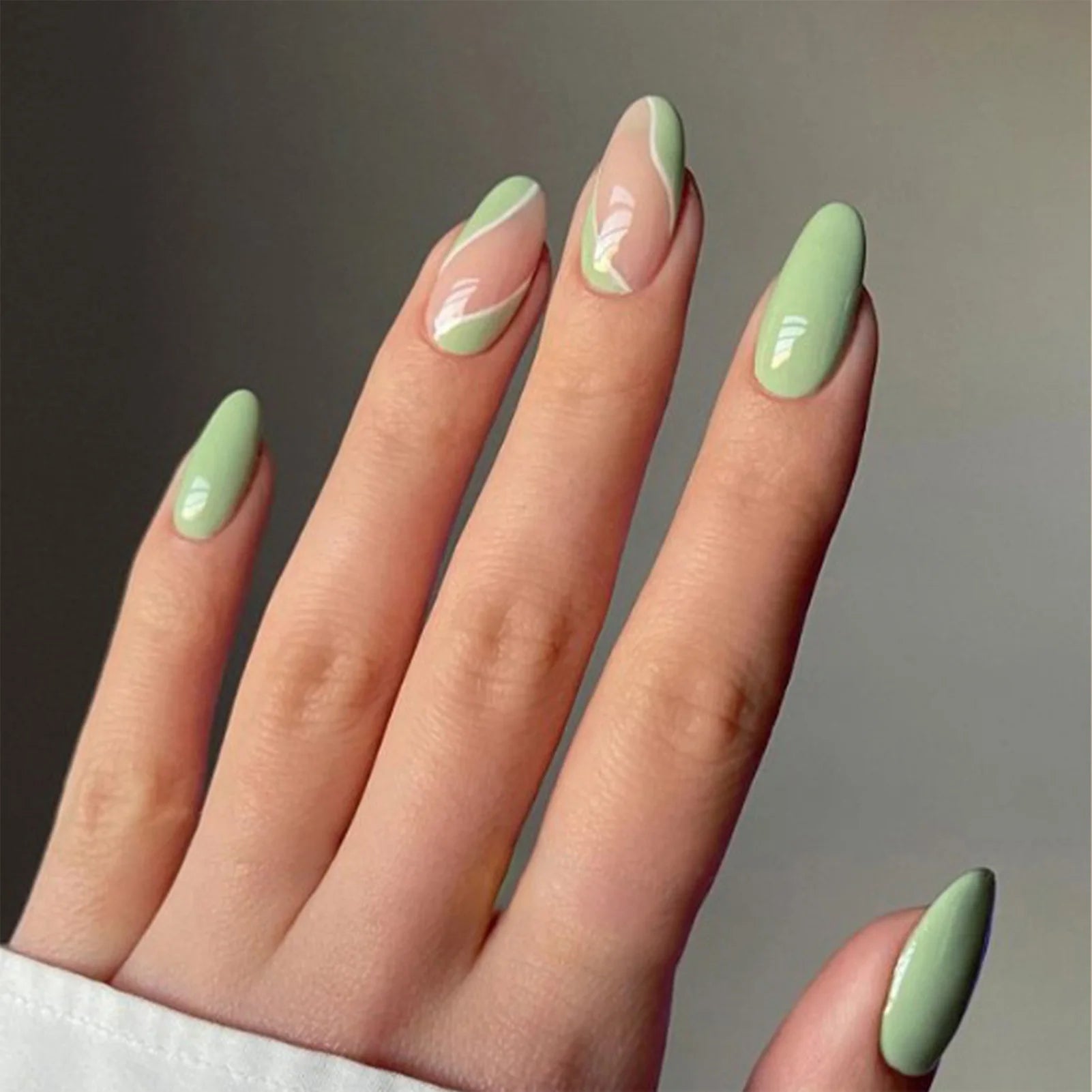 24pcs/box False Nails With Glue Mid-length Round Head Vintage Wine Red Fashion Artificial Nail Press On Fake Nail Art Decoration