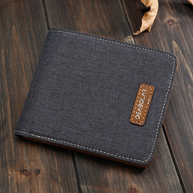 Men's Short Wallet Cowboy Canvas Business Male Super Thin Small Money Vintage Korean Version Citrill Tide Wholesale Solid Color