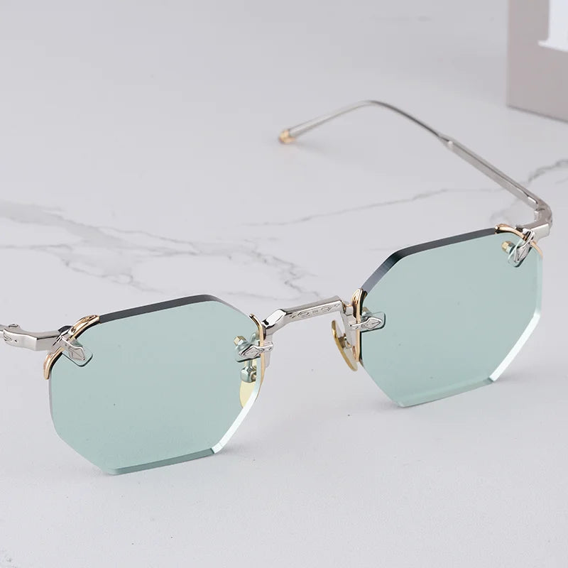 ELDORADO Light Luxury Sliver Boundless Sunglasses for Male Designer Hand Craft Top Quality Rimless Alloy Solar Glasses for Men