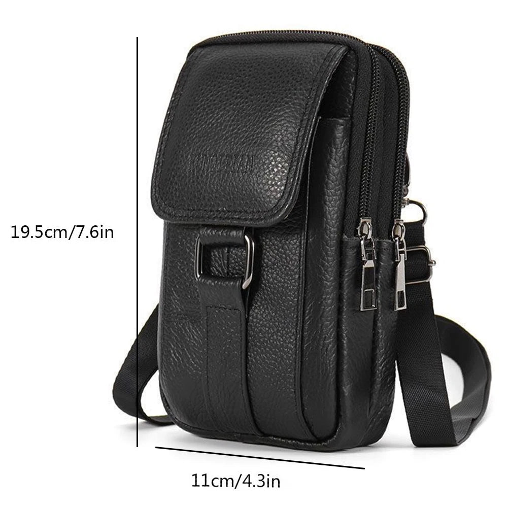 Mini Waist Bag Cowhide Leather Belt Pack Cell Phone Pocket Simple Multi-pockets Fanny Pack Outdoor Portable Casual Wallet Pouch