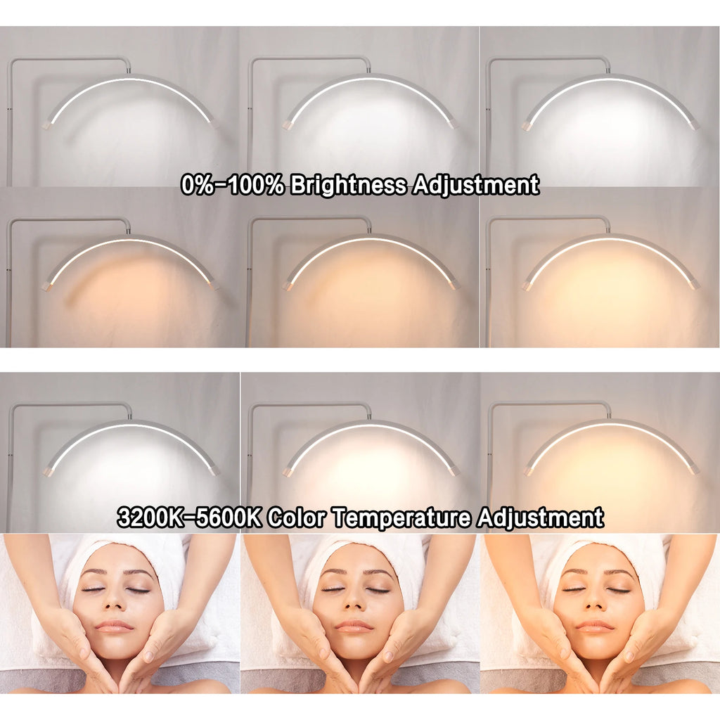 FOSOTO 40W Dimmable Bi-color Temperature LED Half Moon Lash Light Floor LED Ring Lamp Beauty Facials Skincare Tattoo Eyebrows