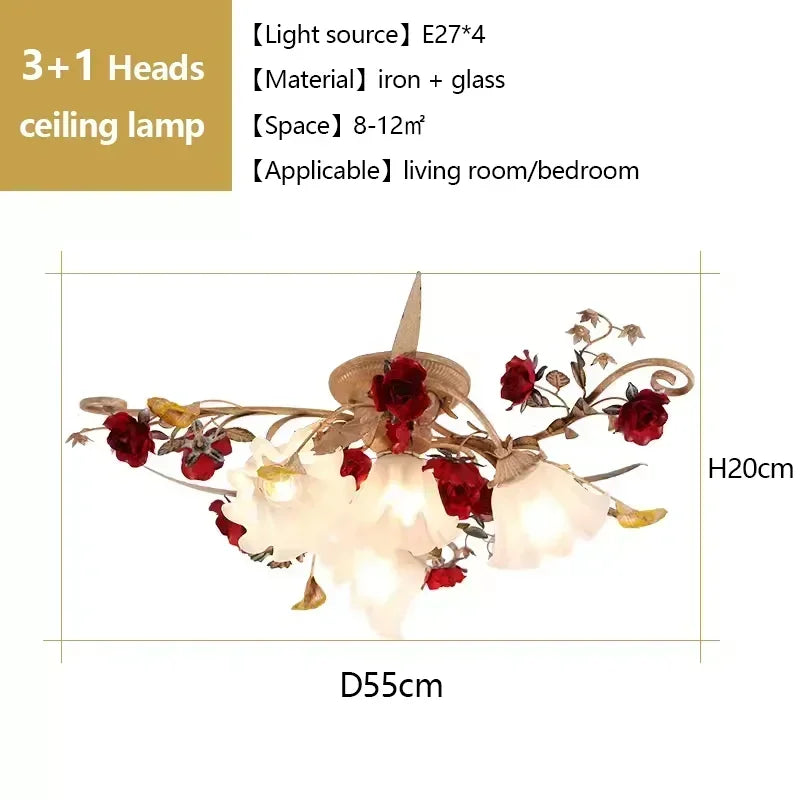 Creative romantic flower ceiling decorative chandelier pastoral retro LED ceiling lights Living room Bedroom Nordic ceiling lamp