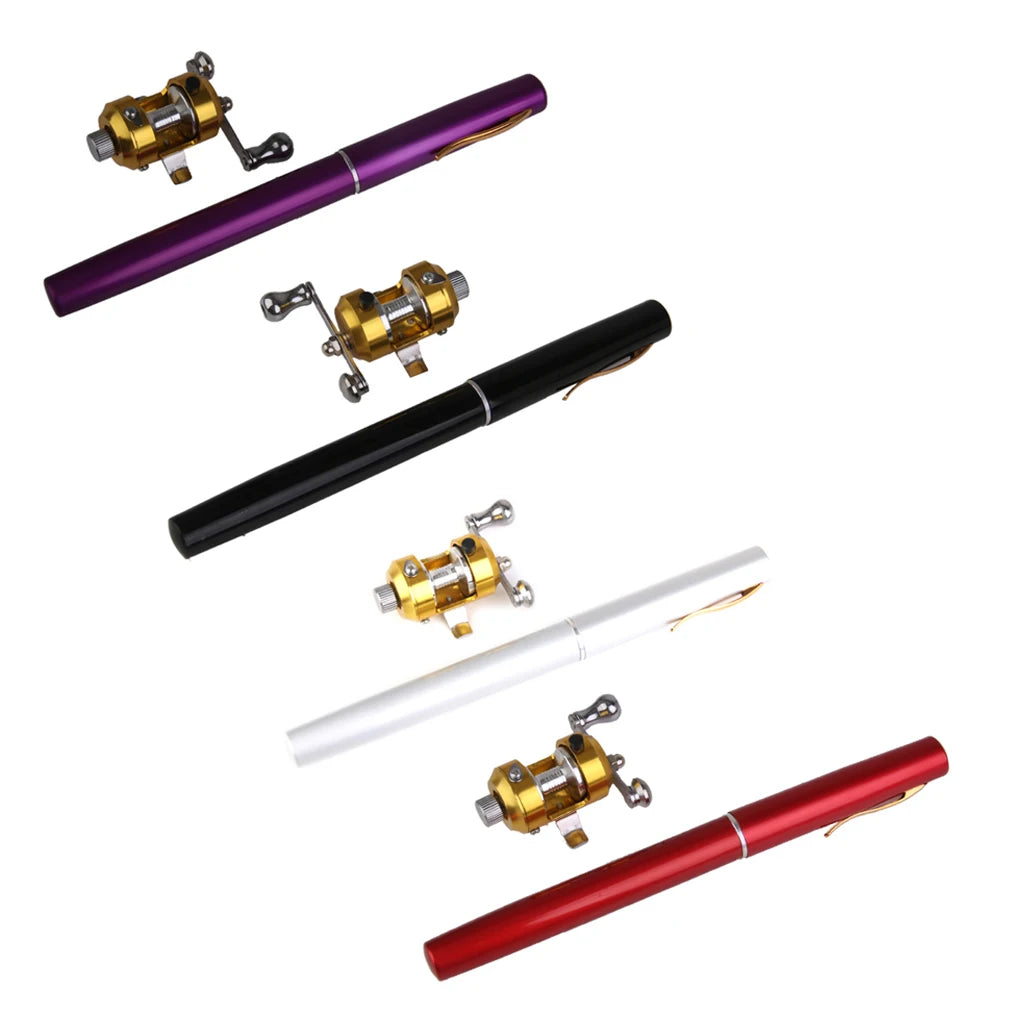 Red Mini Pocket Alloy Fish Pen Fishing Rod Pole w/ Baitcasting Reel