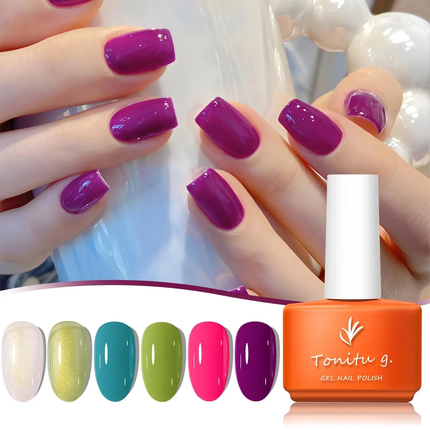 Gel Nail Polish Set 6 Colors, Glitter Golden, Silvery, Macaron, Red, Gel Set, Soak Off UV/LED,  for Salon Manicure and Home DIY