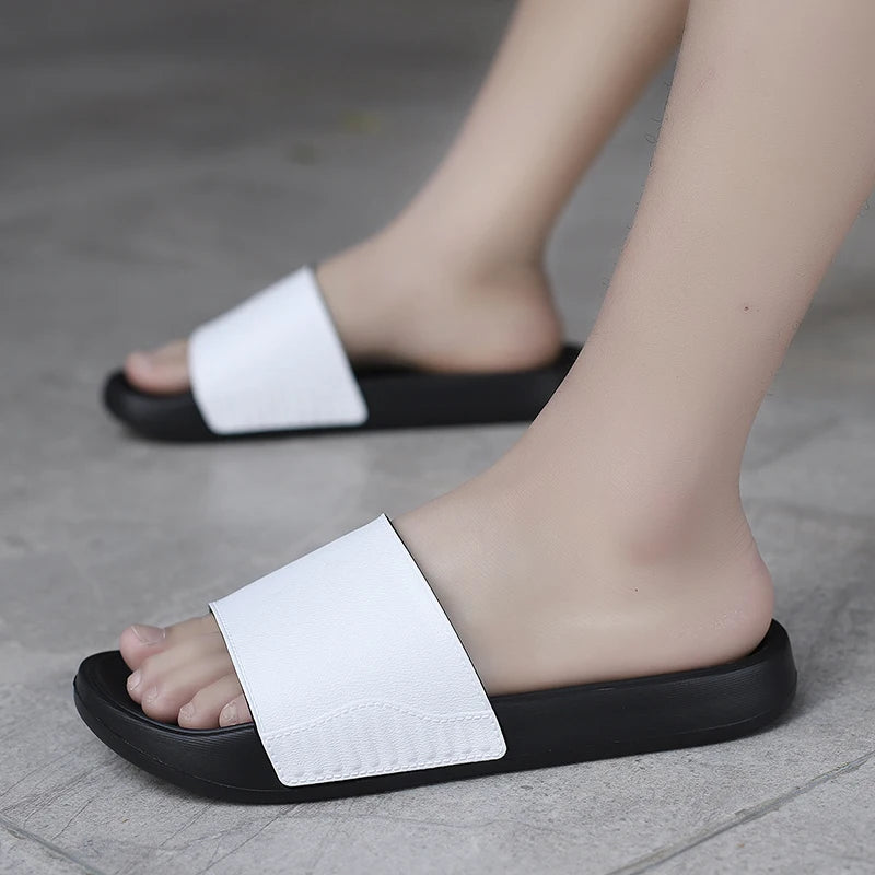 Men's EVA One-Strap Slide Sandals, Comfortable Anti-Slip Design, Sizes 39-46, Black & White, Perfect for Daily Use