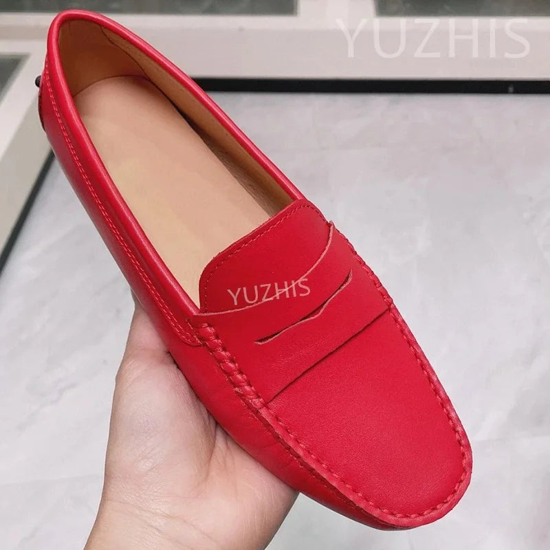 Candy Color Flat Classic Shoes For Women Genuine Leather Slip On Loafers Spring Autumn Casual Shoes Concise Flat Shoes Women