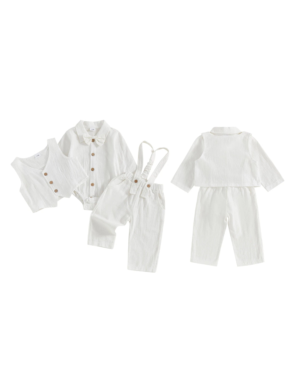 Toddler Boys Winter 4Pcs Outfit Set Long Sleeve Lapel Button Shirt Vest Suspender Pants Bowtie Sets Warm Clothes