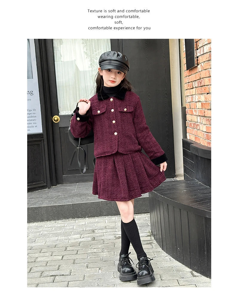 baby Girls Outfits blazer+Pleated skirt 2pcs kids girls clothes set Designer Style 4-14 years coat+skirt teen girl clothing suit