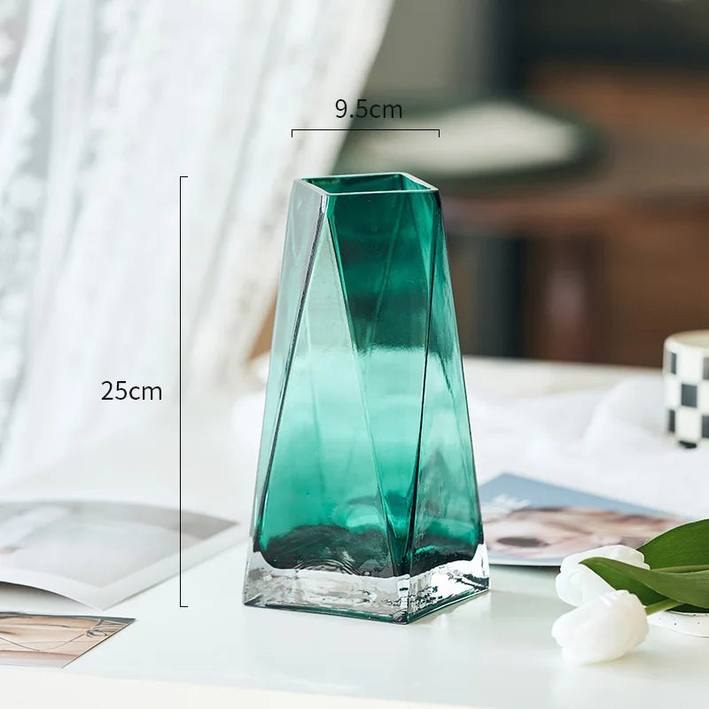 Modern Simple Transparent Geometric Three-dimensional Diamond Glass Vase Creative Living Room Water Culture Flower