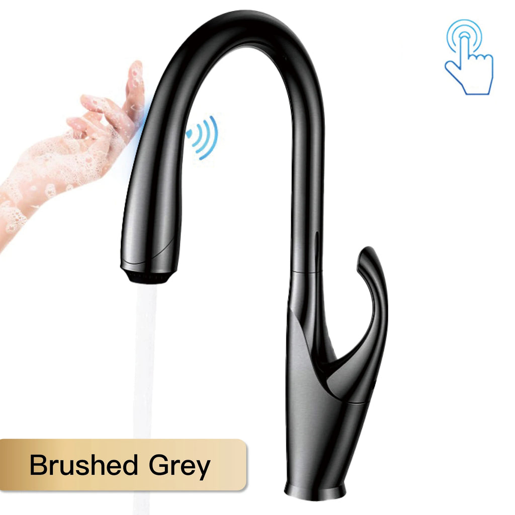 High end touch black kitchen faucet brass pull out design three function single handle cold and hot dual control sink faucet