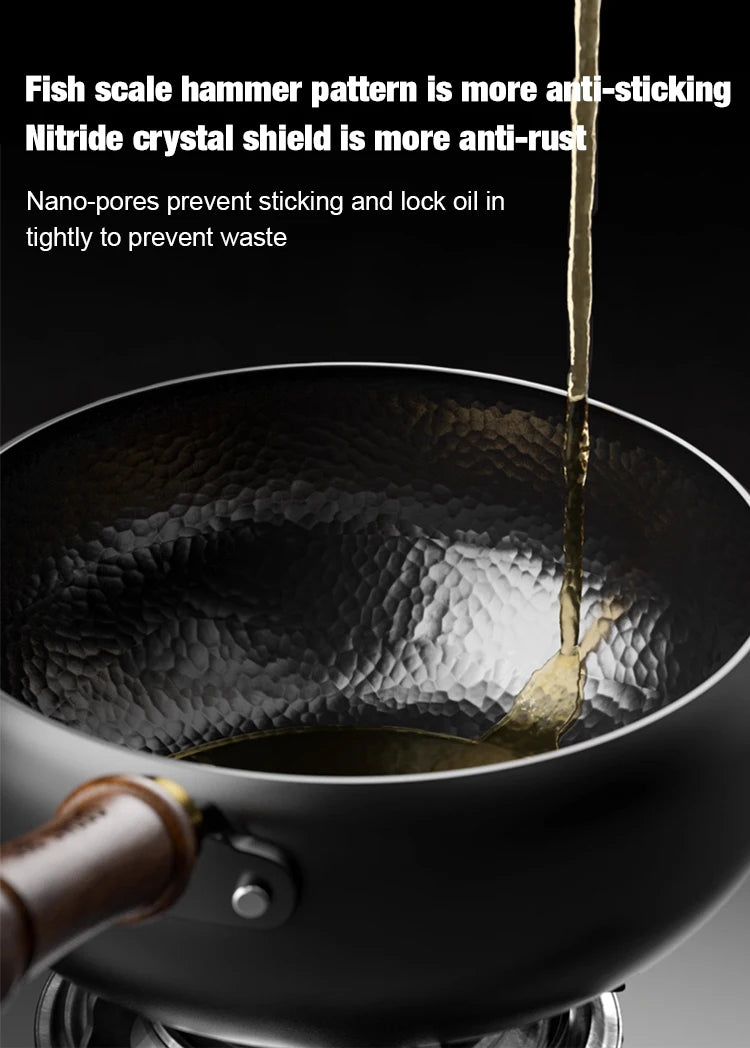 Big Belly Pot Household Hand Hammered Traditional Deepened Non-stick Iron Pot Multipurpose Uncoated Small Frying Pan with Lid