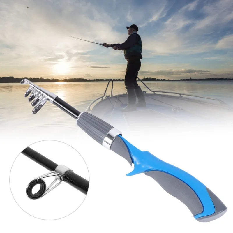 Ultralight Carbon Fishing Rod Protable Telescopic Sea Pole Fishers Tackle Blue Handle 1.2m