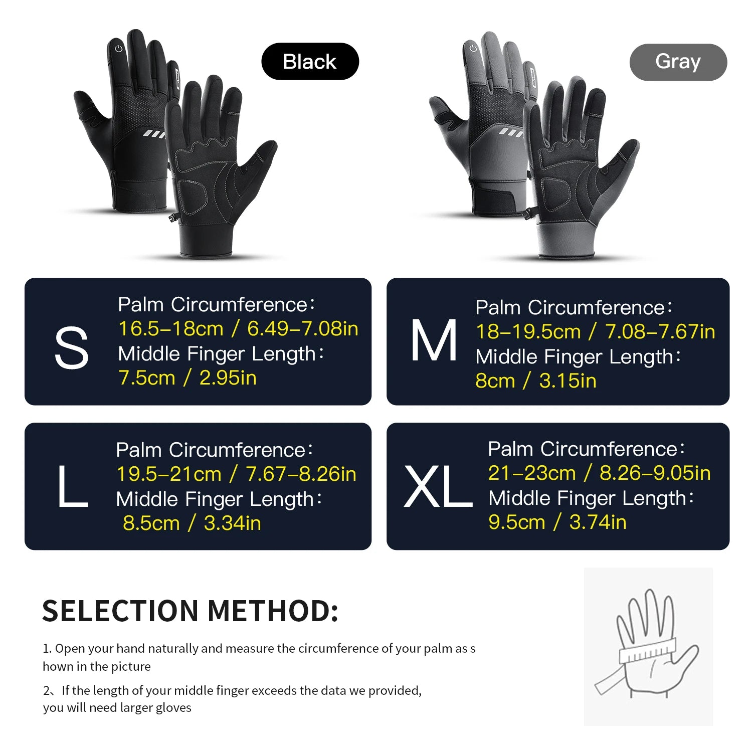Autumn Winter Outdoor Cycling Gloves Gym Fitness Sports Running Warm Touch Screen Nonslip Gloves Motorcycle Gloves Men Black