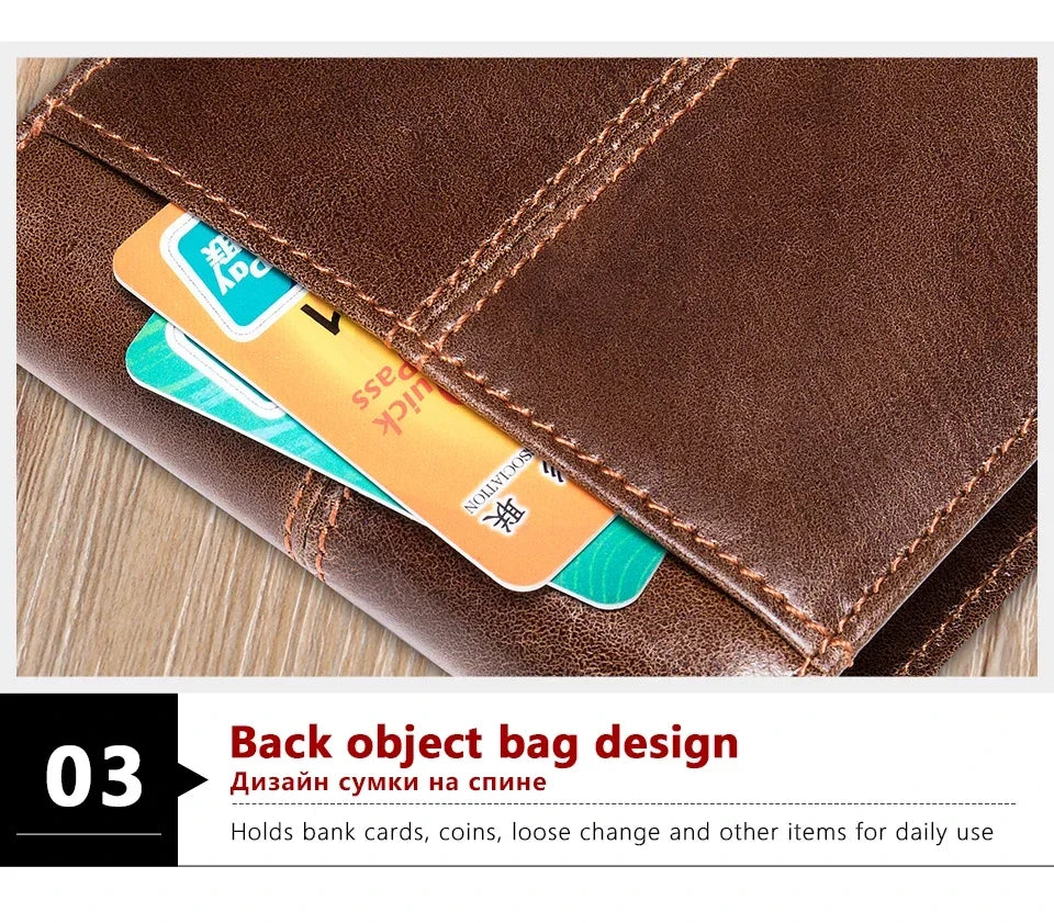 Genuine Leather Wallet with Coin Purse RFID Wallet for Men Cardholder Money Bags