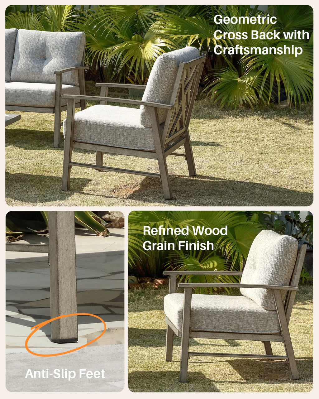 SeeHill Outdoor Patio Chairs Set of 2, 2 Pieces Patio Aluminum Armchair Conversation Sofa Chairs for Poolside, Garden, Limed Oak