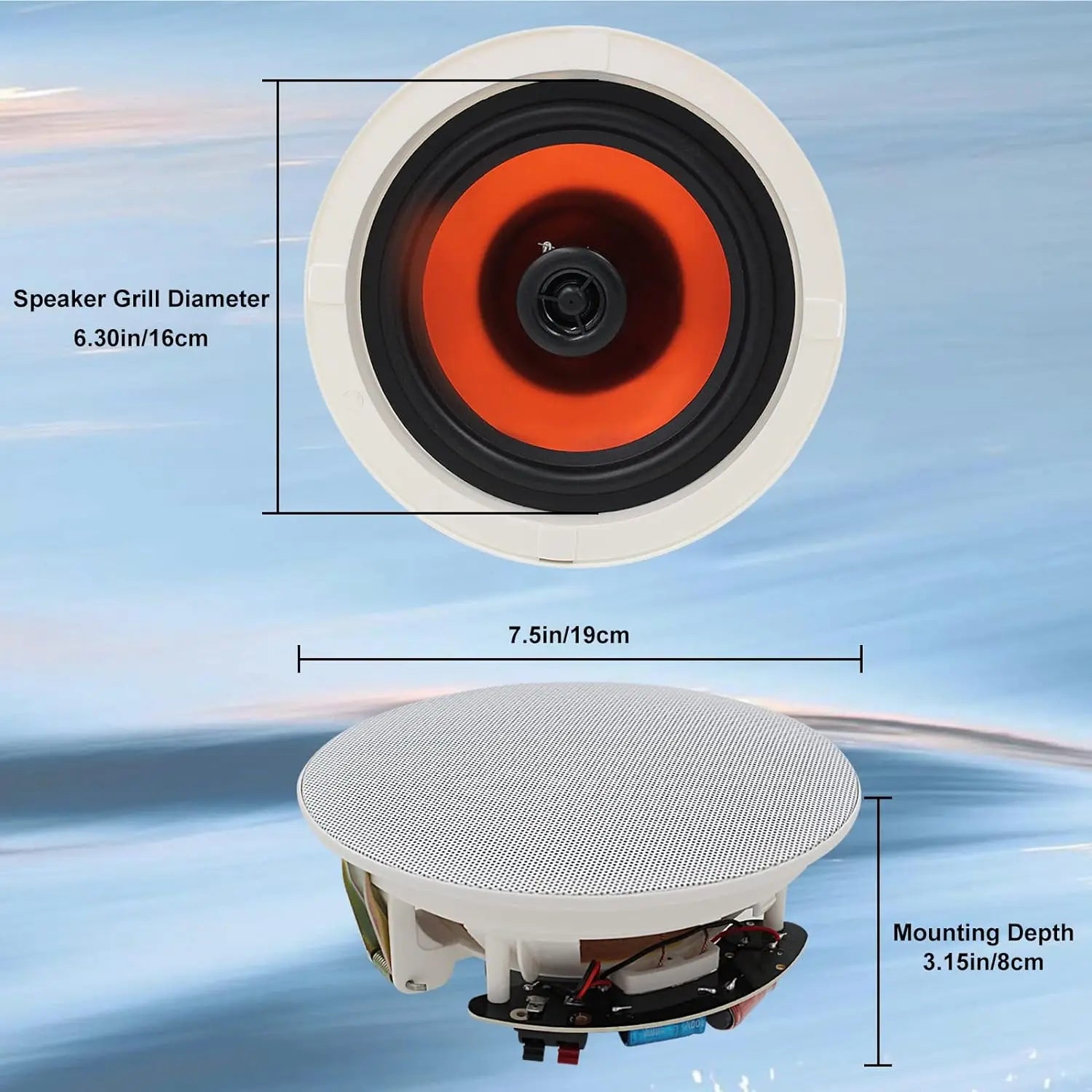 Herdio 2PCS 6.5" Flush Mount In Ceiling Wall Bluetooth Speakers 300W Flush Mount 2-Way Universal Home Speakers System 1 Pair