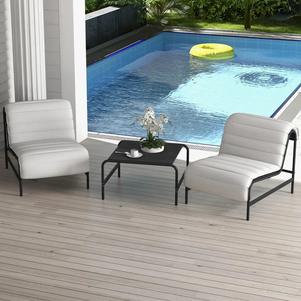 3-Piece Oversized Outdoor Furniture Set,Wide and Deep Lounge Chairs with Olefin Cushions and Stone-Top Side Table for Garden