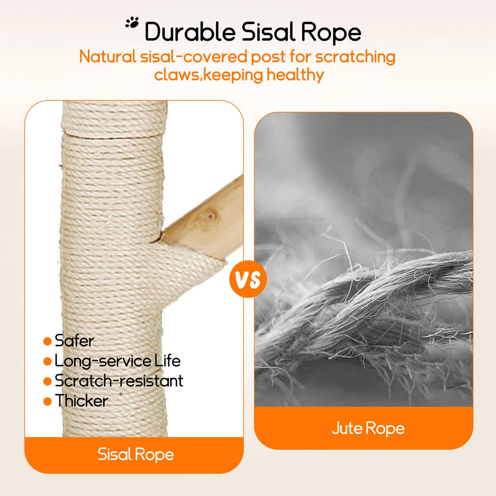 Modern Cat Tree Activity Tower with Plush Cushion and Toy Ball Sisal Scratching Post Kitten Condo Play House for Indoor