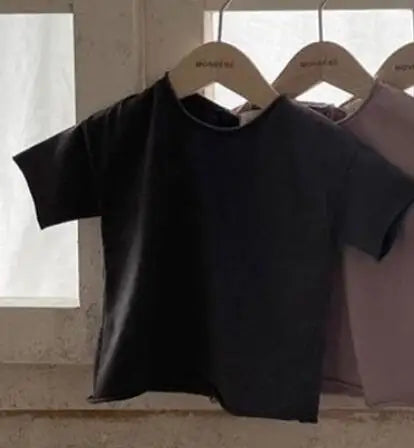 0-4 Yrs Toddler Kid Baby Boys Girls Clothes Summer Cotton T Shirt Short Sleeve Solid Color Vintage Tshirt Children Tops Infant