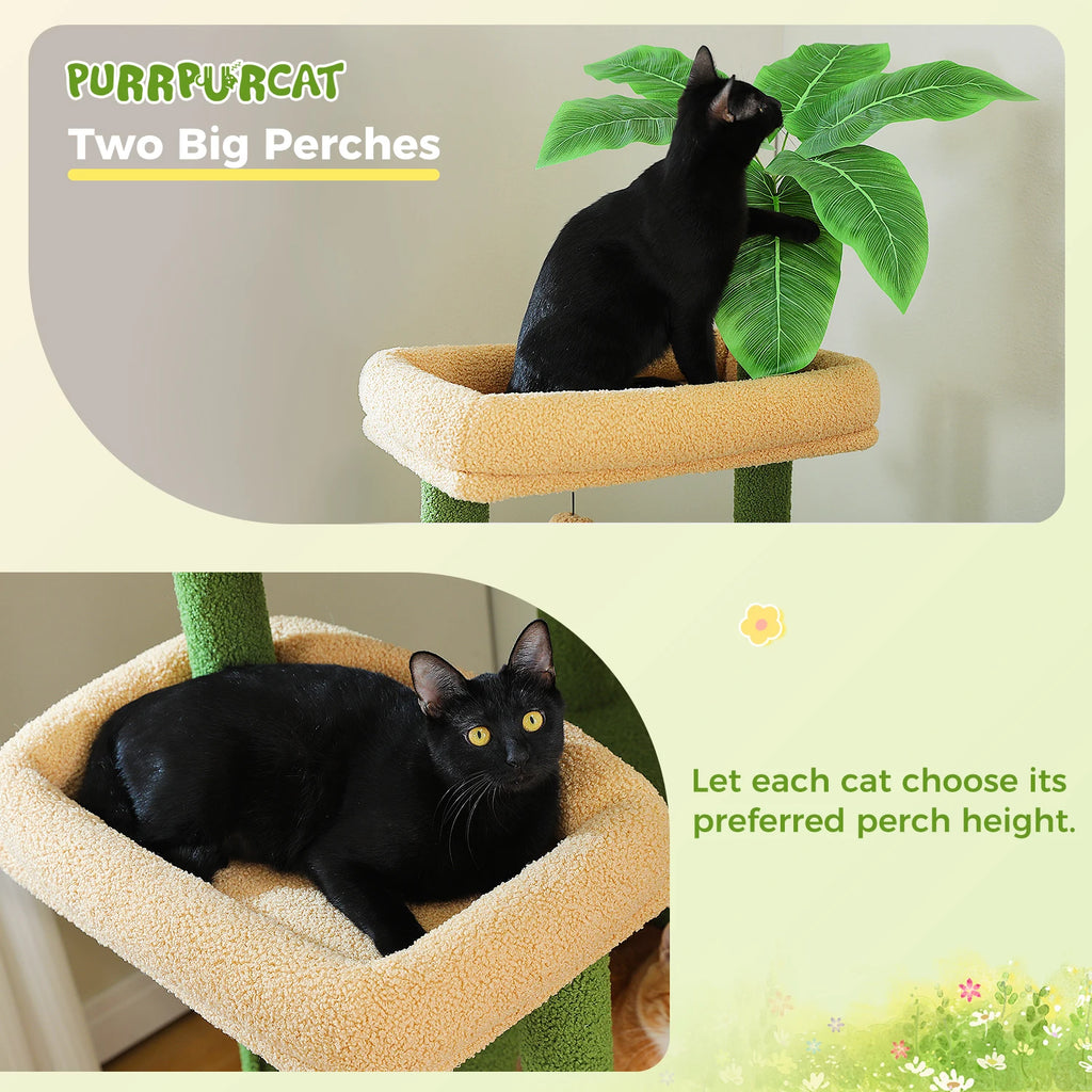 190cm Large Cat Tree 6-Level Cat Tower with 2 Big Perches,Cozy Hammocks,Natural Sisal Rope,2 Cat Condo,Pompoms for Indoor Cats