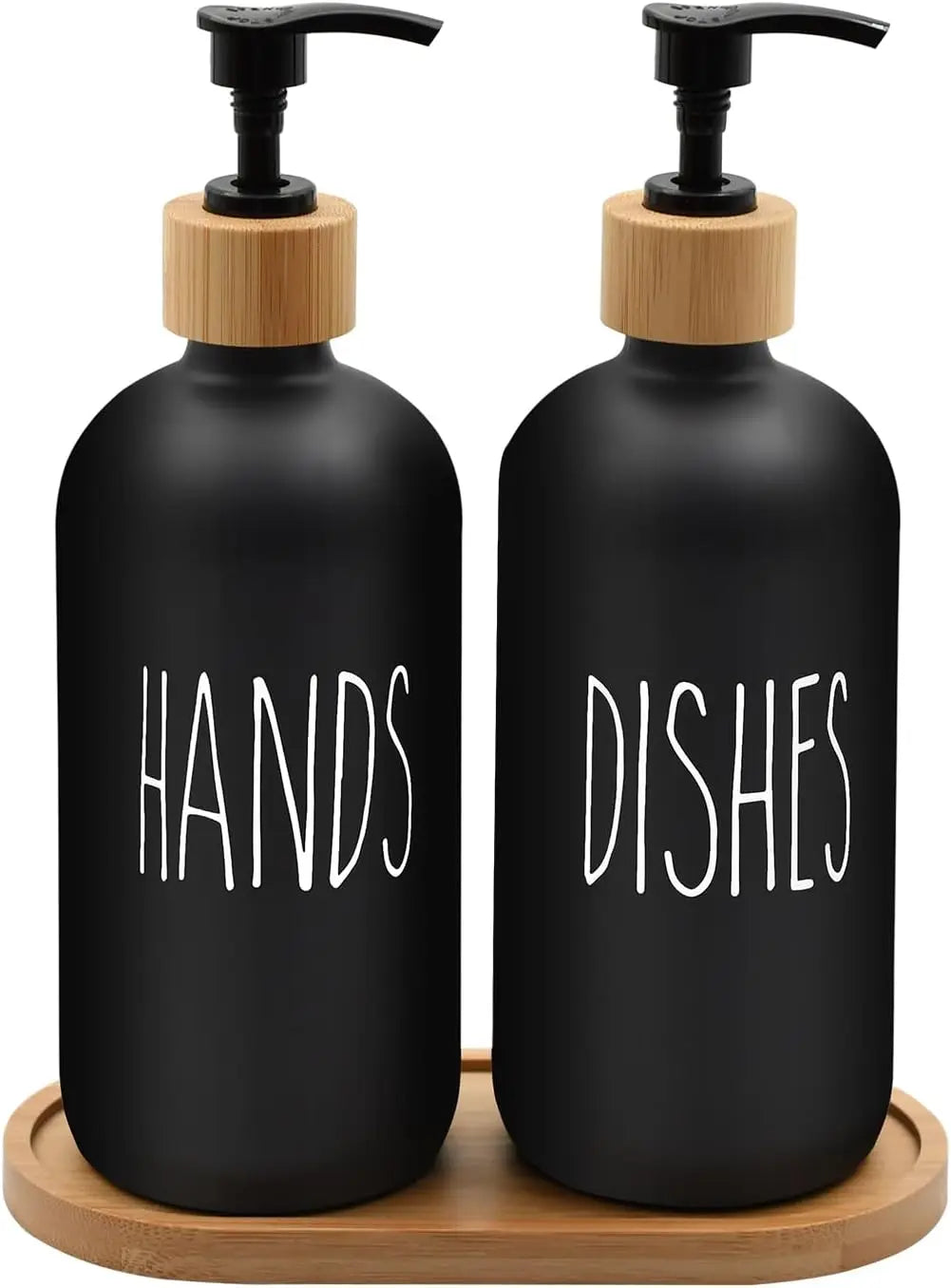 Dish Soap Dispenser Set with Bamboo Tray Kitchen Soap Dispenser Set Glass Matte Hand and Dish Soap Dispenser Set