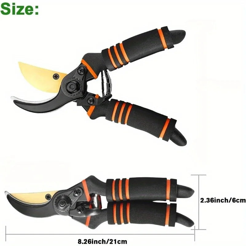 Pruning Shears with Ergonomic Black & Orange Handle - Heavy-Duty Garden Shears Classic Design, Durable Construction Portable Out