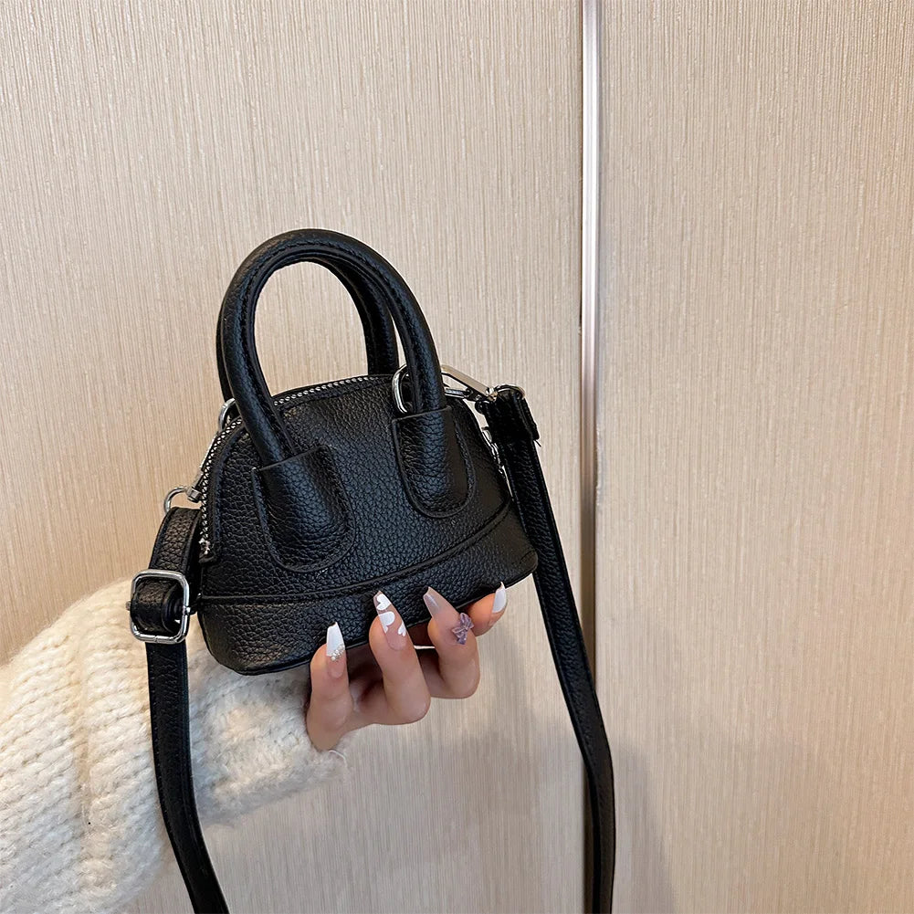 Shoulder Bag for Women Mini Shell Handbag PU Leather with Zipper Top Handle Bag Solid Color Clutch Purse for Work Travel